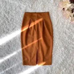 aquagarageアクアガレージ　スエード調タックミモレスカート（M）オレンジ