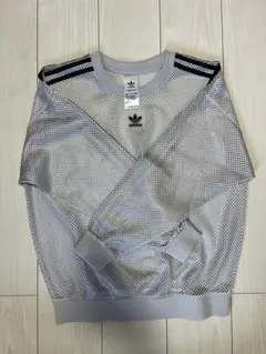【アディダス】adidasメッシュ クルー スウェット ジャージ シルバー L