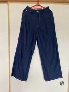 GUワイドデニムパンツ　ウエストゴムデニム