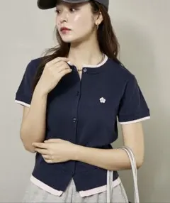 MARY QUANT 半袖ニットカーディガン ネイビー