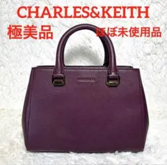 極美品CHARLES&KEITHチャールズアンドキースハンドバッグボルドー系