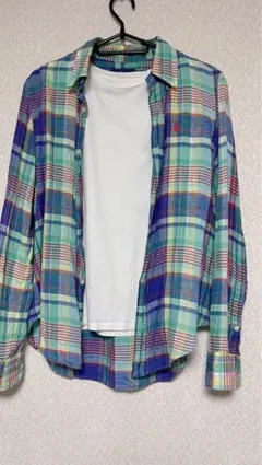 ラルフローレン マドラスチェック柄リネンシャツ 麻100%