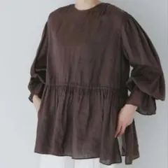 human woman 菊池亜希子×LEE コラボボリュームブラウス　ブラウン麻のサムネイル