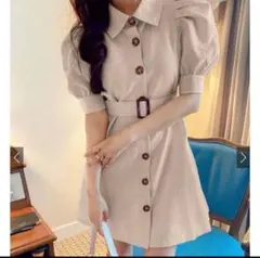 GRL ウエストベルト付きフロントボタンシャツワンピース　　tg479