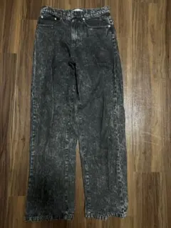 ブラック ワイドレッグ デニムパンツ