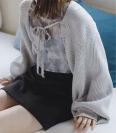 Kastane カスタネ 【2022AWアイテム】リブニットボレロ　グレー