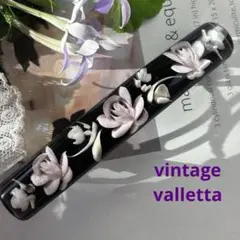 良品【シックなインタリオ✤黒地に淡い紫ピンクと白い薔薇】ヴィンテージバレッタのサムネイル