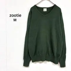 【ズーティー】カットソー M グリーン 薄手 ニット シンプル 通勤 綿100%