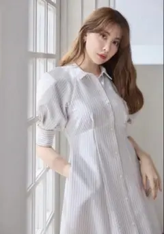 【her lip to】Volume Sleeve Stripe Dress