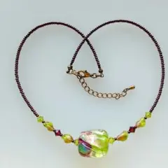 とんぼ玉ネックレス。ハンドメイド。ダイクロ箔入りとんぼ玉。長さ３９～４４cm位。
