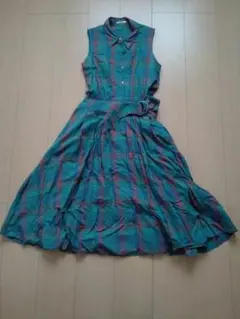 チェック柄 ノースリーブワンピース