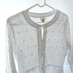 USED 古着 お花 ローンレース ノーカラー シアー ブラウス ジャケット