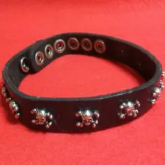 76 入手困難 レア 80s スカル ボーン 髑髏 骨 レザー ネックベルト 黒