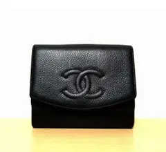 CHANEL ブラックレザー 二つ折り財布