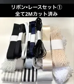 リボンレースセット 16本 黒 白 紺 ベージュ グレー ストライプ①