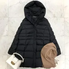 極美品 インディヴィ ダウンコート 大きいサイズ44 フード ブラック