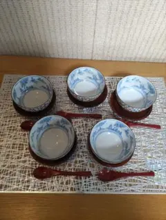 湯飲み5個セット 青白いデザイン