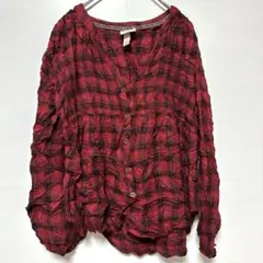 KNOX ROSE【L】チェック柄 長袖シャツ レッド カジュアル お出かけ