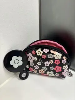 美品 マリークワント 花柄ミニポーチ ミラー付き