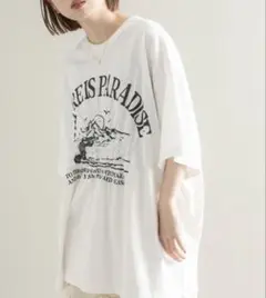 KBF シャーリングプリントTシャツ ホワイト