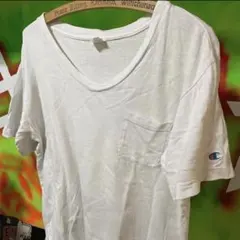 チャンピオン 白 無地 Vネック ポケット Tシャツ