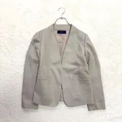 シップス【38】ベージュ ノーカラージャケット 毛100% ビジネス きれいめのサムネイル