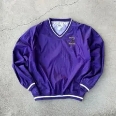 美品◎ヴィンテージ古着90sナイロンプルオーバーvネック刺繍ロゴ紫パープルXL鷲