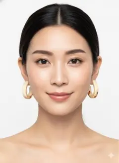 【美品】大ぶり C型 フープピアス アイボリー/ベージュ マーブル模様 軽量