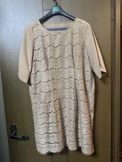 【送料無料&24時間以内に発送】 ベージュ レースデザイン ワンピースLLサイズ