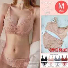極ふわパット　ピンクベージュM　楽ブラ　盛りブラ　ブラジャーショーツ　補正　脇高