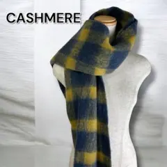 CASHMERE チェック柄 マフラー ネイビー イエロー　韓国　レディースのサムネイル
