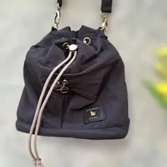 フェリシモ 猫部 2WAY 巾着 ショルダーバッグ ブラック