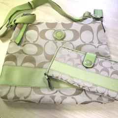 Coach ショルダーバッグ 財布付き ベージュ/グリーン