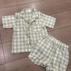 H&M ベビー　緑と白のチェック柄 ベビー服 セット アップ　12-18M