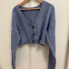 薄い青色 クロップドカーディガン 長袖