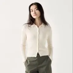 UNIQLO アイボリー リブ編みカーディガン M