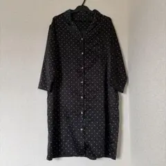 GU ハート柄 パジャマ　ロングシャツ　チュニック丈　ワンピース　黒　7部袖　L