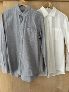 無印シャツ　チェック柄　白シャツ　2枚セット