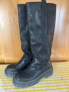 厚底ブラックロングブーツ　Lサイズ　約24cm