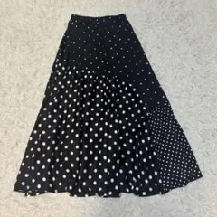 BEARDSLEY ビアズリー ドットパッチワークロングスカート ブラック 黒のサムネイル