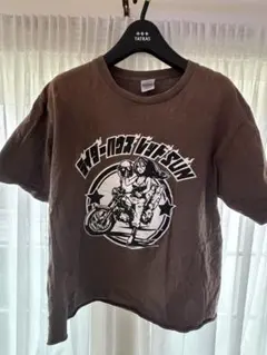 ブラウン グラフィックTシャツ レトロTシャツ　切りっぱなし　短丈