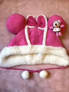 ファンキャップ　耳付き　フード　帽子　ディズニー　ピンク　ミニー　リボン