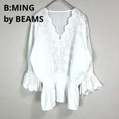 B:MING by BEAMS コットン刺繍ブラウス 白 レース フレアスリーブのサムネイル