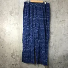 B875古着　柄パンツ　パジャマパンツ　紺　90s Y2K