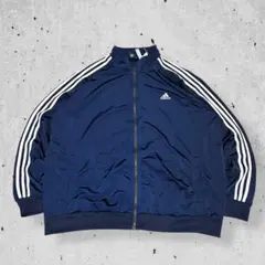 adidasアディダスロゴトラックジャケットネイビービッグサイズ3本線古着2XL