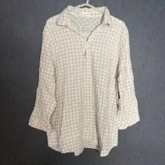 navy natural ネイビーナチュラル チェック 七分袖 チュニック LLのサムネイル