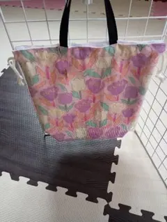 ハンドメイド　チューリップ柄巾着トートバッグのサムネイル