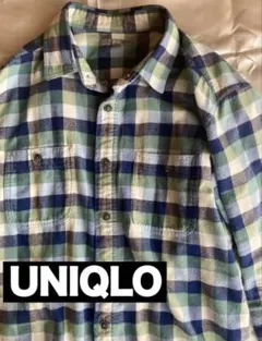 UNIQLO ユニクロ チェック柄 あったかフランネルシャツ 長袖 グリーン系Ｌ