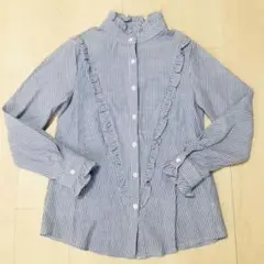 新品　ストライプフリルシャツ