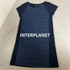 INTERPLANET ネイビー 半袖 ひざ丈ワンピース